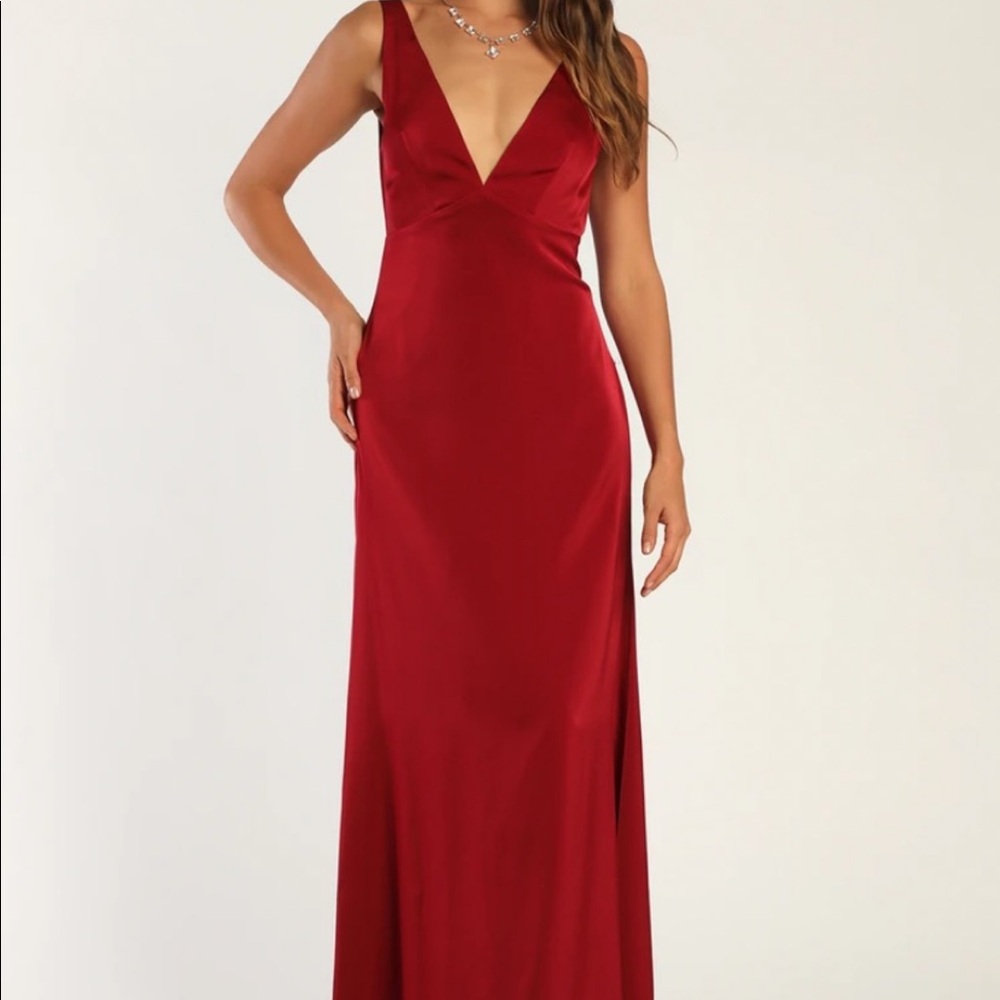 Lulus Appetite for Extravagance Wine Red Satin
Button-Back Maxi Dress